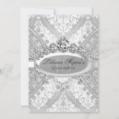Invitation Jolie Damask en argent Tiara Quinceanera (Devant)