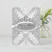 Invitation Jolie Damask en argent Tiara Quinceanera (Debout devant)