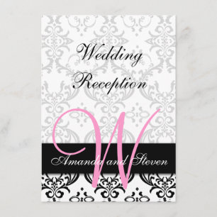 Invitation Jolie Damask Rose Monogramme Réception de mariage