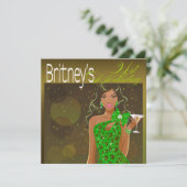 Invitation Jolie dame Anniversaire Cocktail olive/vert (Debout devant)