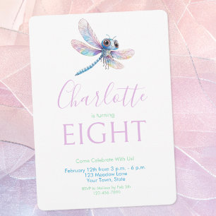 Invitation Jolie Demoiselle Papier Aquarelle Libellule Annive