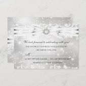 Invitation Jolie dentelle & Bow Silver Christmas Holiday RSVP (Devant / Derrière)