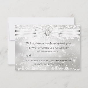 Invitation Jolie dentelle & Bow Silver Christmas Holiday RSVP