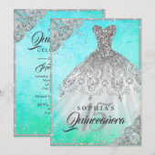 Invitation Jolie dentelle de diamant Turquoise étincelle Quin (Devant / Derrière)