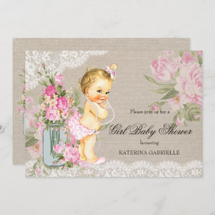 Invitation Jolie dentelle de Shabby Floral Girl Baby shower B