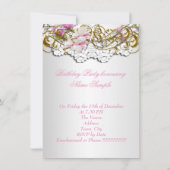 Invitation Jolie dentelle d'or rose blanc floral fête d'anniv (Dos)