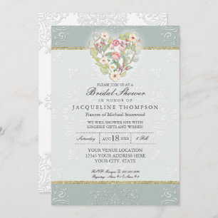 Invitation Jolie dentelle Dusty Silver Sage Fête de l'mariée 