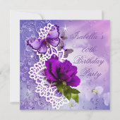 Invitation Jolie dentelle Fleurs papillon pourpre Anniversair (Devant)