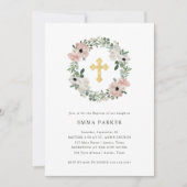 Invitation Jolie dentelle Pêcher la couronne florale et le ba (Devant)