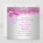 Invitation Jolie dentelle perle en dentelle rose argent doux (Dos)