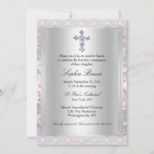 Invitation Jolie dentelle rose première sainte communion (Devant)