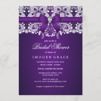 Invitation Jolie dentelle violette et Fête des mariées de bou