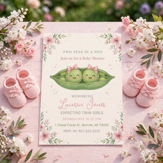 Invitation Jolie Deux Petits Pois dans une Cosse Fête de Nais