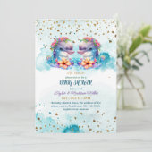 Invitation Jolie Dolphin Cute Twin Baby Boy Douche (Debout devant)