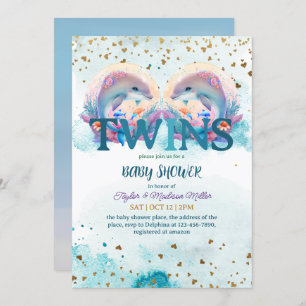 Invitation Jolie Dolphin mignonne Baby Twins Douche