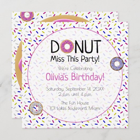 Invitation Jolie Donut Colorée Mlle Cette Fête Sprinkes (Devant / Derrière)