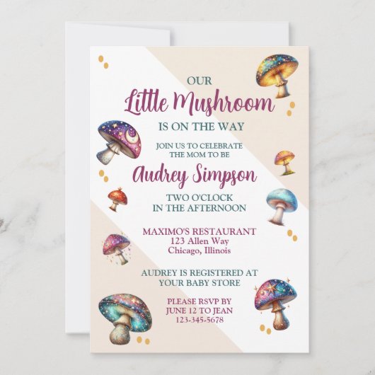 Invitation Jolie douche de champignons bohème pour bébé (Devant)