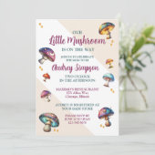 Invitation Jolie douche de champignons bohème pour bébé (Debout devant)