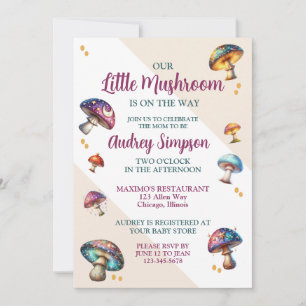 Invitation Jolie douche de champignons bohème pour bébé