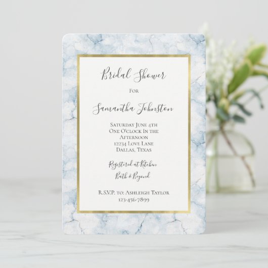 Invitation Jolie douche de mariage bleu clair (Debout devant)