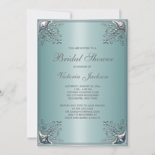 Invitation Jolie douche de mariage bleu cyan (Devant)