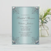 Invitation Jolie douche de mariage bleu cyan (Debout devant)