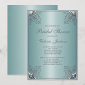 Invitation Jolie douche de mariage bleu cyan (Devant / Derrière)