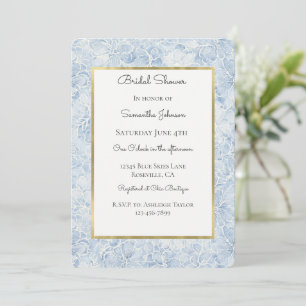 Invitation Jolie douche de mariée aux fleurs blanches bleues