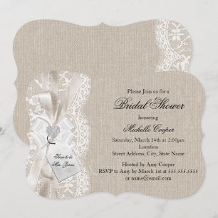 Invitation Jolie douche de mariée en dentelle et toile de jut