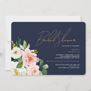 Invitation Jolie douche de mariée florale marine rose