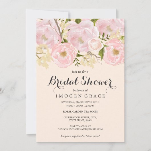 Invitation Jolie douche de mariée florale rose blush (Devant)