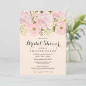 Invitation Jolie douche de mariée florale rose blush (Debout devant)