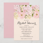 Invitation Jolie douche de mariée florale rose blush (Devant / Derrière)