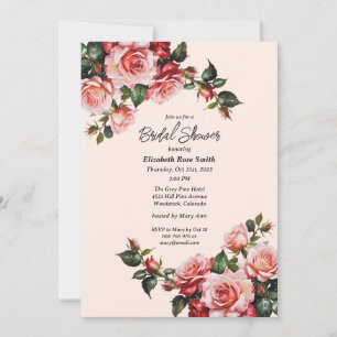 Invitation Jolie douche de mariée rose et rouge roses