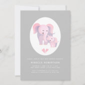 Invitation Jolie douche d'éléphant rose mère et bébé fille (Devant)