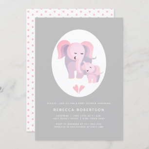 Invitation Jolie douche d'éléphant rose mère et bébé fille