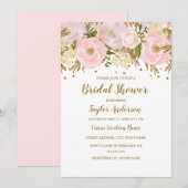 Invitation Jolie douche florale rose blush or (Devant / Derrière)
