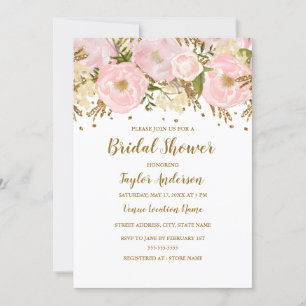 Invitation Jolie douche florale rose blush or