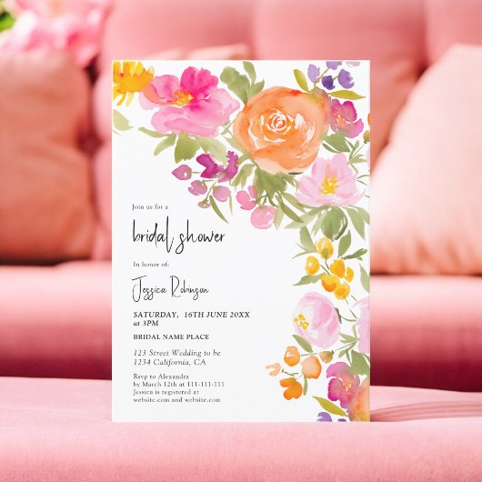 Invitation Jolie douche nuptiale fleurie estivale rose rose