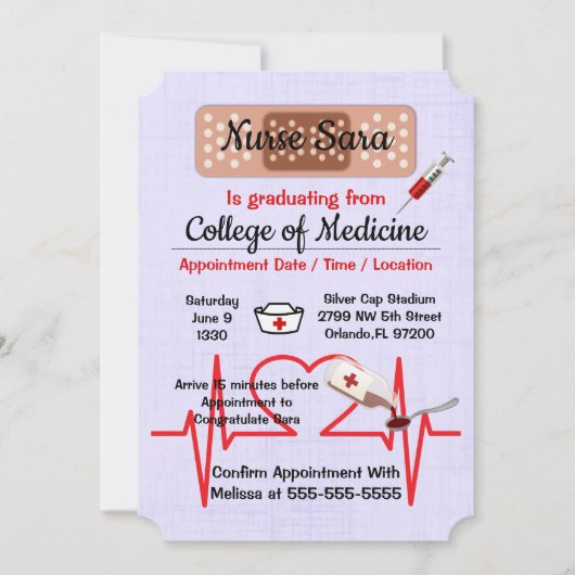 Invitation Jolie école Médicale de soins infirmiers tendance (Devant)