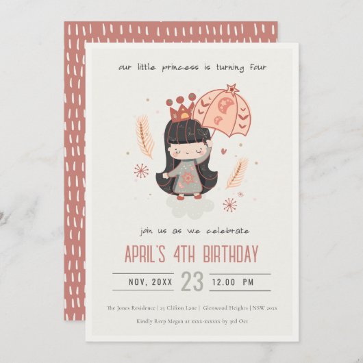 Invitation Jolie Elegant Boho Princesse sur nuages Anniversai (Devant / Derrière)