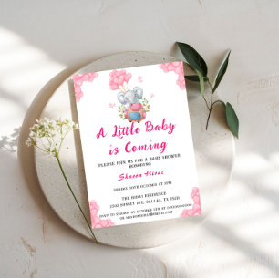 Invitation Jolie éléphant et bébé Shower avec ballon rose