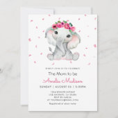 Invitation Jolie Eléphant Floral Aquarelle Bébé Fille douche (Devant)