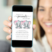 Invitation Jolie Eléphant Twin Girls Baby shower Par Mail