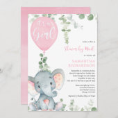 Invitation Jolie éléphant vert fille douche par mail (Devant / Derrière)