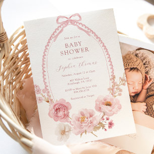 Invitation Jolie en rose Fête de bébé Florale
