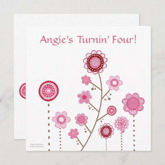 Invitation Jolie en rose Fleurs Personnalisé Anniversaire Inv (Devant / Derrière)