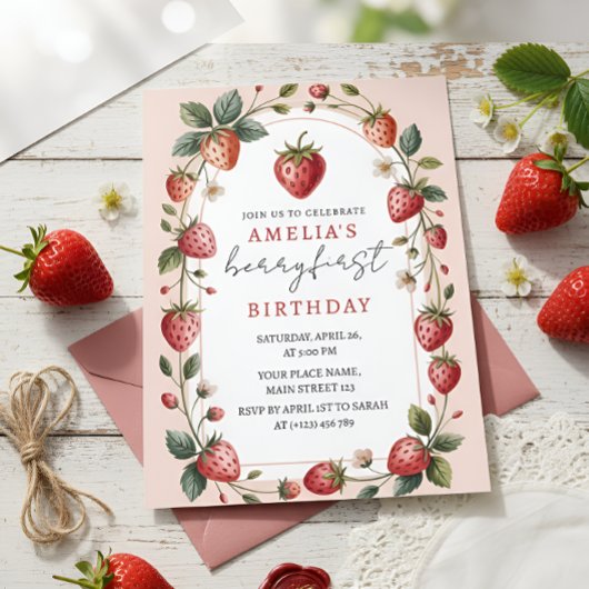 Invitation Jolie en Rose Premier Anniversaire Fraise