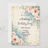 Invitation Jolie Enfants Espace Fleur thème Anniversaire (Devant)