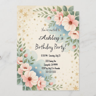 Invitation Jolie Enfants Espace Fleur thème Anniversaire